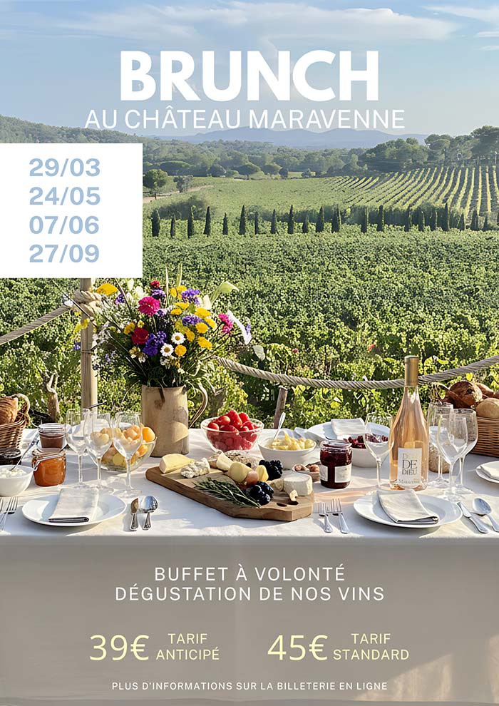 Brunch au Château Maravenne avec vue mer, buffet gourmand et dégustation de vins à La Londe-les-Maures dans le Var